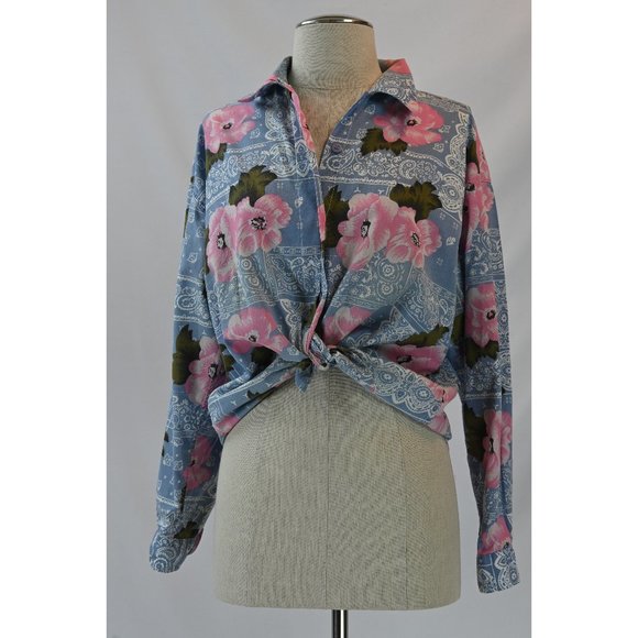 Dickers & Browne Blouse Company Tops - DICKERS & BROWNE BLOUSE COMPANY-denim flower &paisley pattern long sleeve blouse